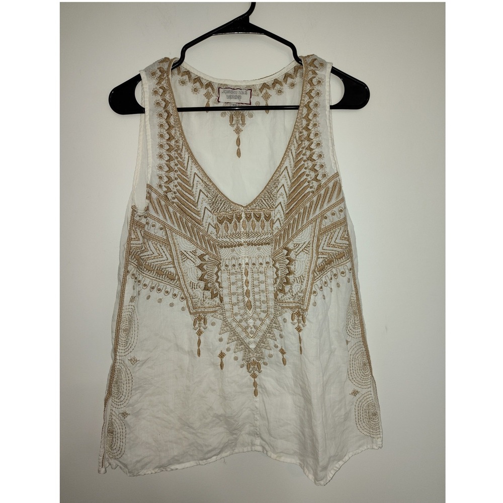 Johnny Was White Embroidered Sleeveless Blouse